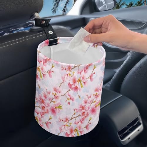 Image of Cute Flower Design Car Trash Bin Hanging, Waste Basket - Cute, Portable, Collapsible, Waterproof Rubbish Bag for Back Seat, Floor, or Hanging Headrest