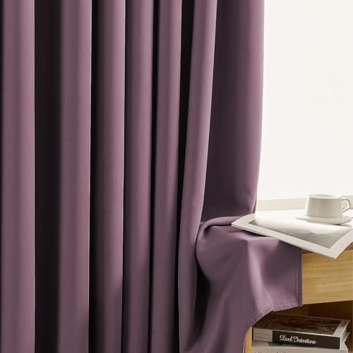 Image of HUTI Home 100% Blackout Window Curtain | Heavy Solid Polyester Eyelet Curtain for Light Blocking | Wine | 5 Feet (120 x 152 cm) | Set of 2