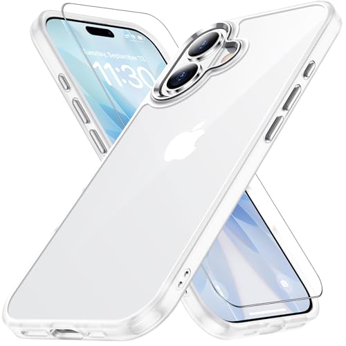 gogorelax for iPhone17 用 ケース 艶消しのクリア 耐衝撃 ガラスフィルム付き アイフォン17 用 ケース 米軍MIL規格 耐久性 黄ばみ防止 アイホン17 用 スマホケース ワイヤレス充電対応 SGS認証 あいほん17対応 あいふぉ