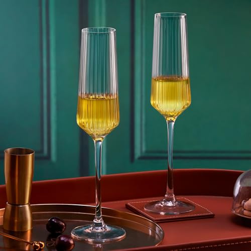 Image of Borosil 190ml x 2pc Diamond Champagne Glass Set | Flute for Champagne, Sparkling Wine, Prosecco & Cocktails | Elegant Glassware for Celebrations & Gifting