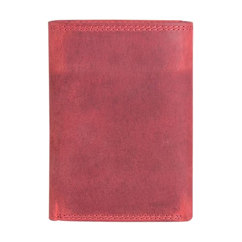Image of ASAD Leather Slim Everyday Trifold Wallet with ID Window and Multiple Card Slots | Genuine Leather Double Stitched RFID Blocking Stylish | Gift for Him | Bordo Crazy Horse American Flag Design
