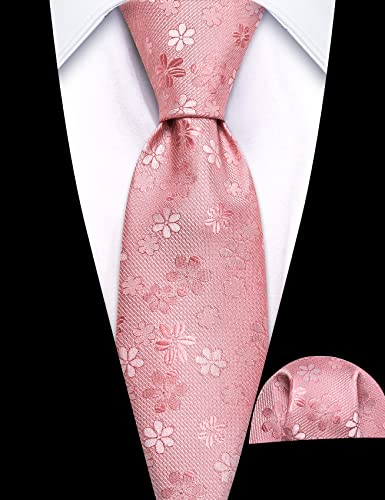 Barry.wang Child Necktie Silk Flower Woven Pink Solid Tie Pocket Square Performance #TOP6