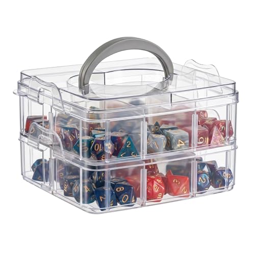 Image of PUGED DND Dice Storage Box with Removable Dividers Polyhedral Dice Plastic Organizer Holding Up To 900 Dices Craft Bead Compartment Container for Sewing, Jewelry, Art, DIY (2 layers) Box Only