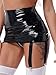 ACSUSS Womens Wet Look Patent Leather Garter Belt High Waist Suspenders with Six Metal Buckle Clips Black Large