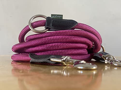 Leisegrün Verstellbare Hundeleine 3m - Robuste Nylon Doppelleine für mittelgroße bis große Hunde, 200kg Zugkraft, 2 Karabiner - Himbeere