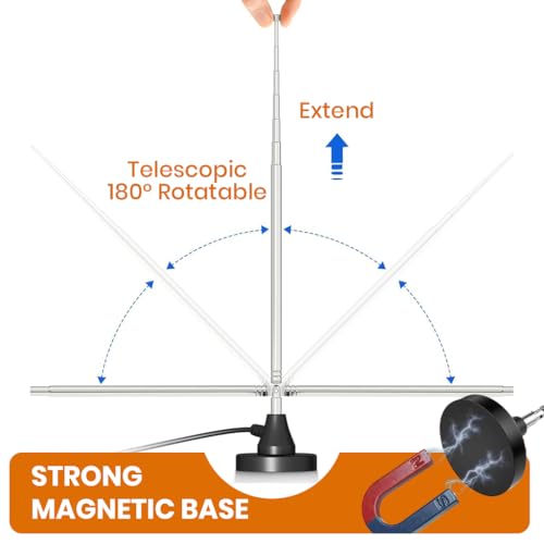 Image of ZORBES 31'' Telescopic Radio Antenna with Base, Digital Audio Broadcasting Accessories, Universal FM /AM Signal Booster Aerial with 3 Adapters and 118'' Coax Cable for Home Stereo, and Portable Radios