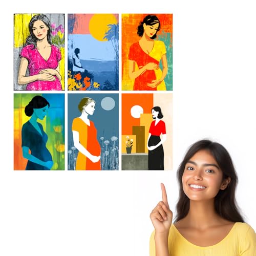 Image of SiddArtify Pregnant Woman Wall Art Poster Print Set - Retro Style Decor for Living Room Bedroom Office - 12x18 inch Sticker Pack of 6