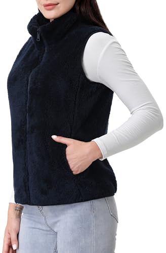 GIMECEN Womens Fuzzy Sherpa Fleece Vest Lightweight Sleeveless Jacket Full Zip Outerwear Polar Soft Waistcoat4