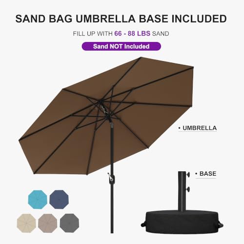 PURPLE LEAF Patio Market Umbrella with Base 9' UV Protection Outdoor, Taupe — view 2