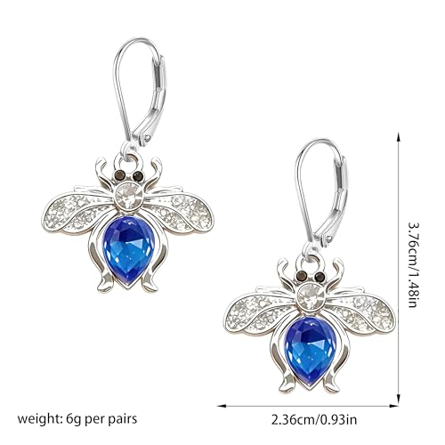 Solighter Crystal Bee Dangle Earrings for Women, Sterling Silver Bumblebee Leverback Earrings, Cute Insect Jewelry with Cubic Zirconia, Bee Lover Gift for Her (Blue) by Solighter - Image 4