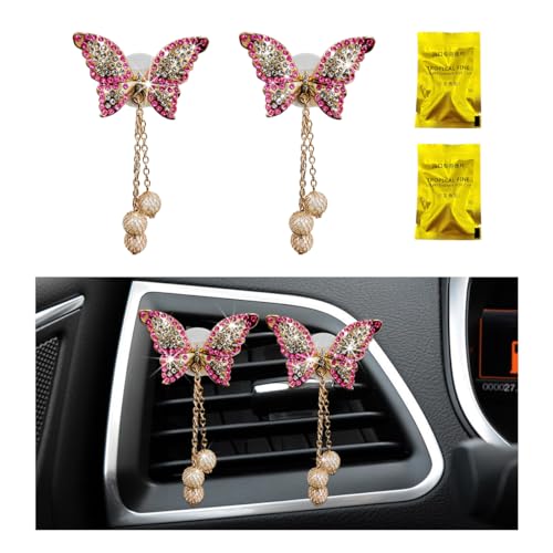 Image of povtii 2 PCS Bling Car Air Vent Clips, Rhinestone Butterfly Air Freshener Outlet Diffuser Clip, Cute Auto Air Conditioning Clip Charm for Women Girls, Decoration Car Accessories (Pink)