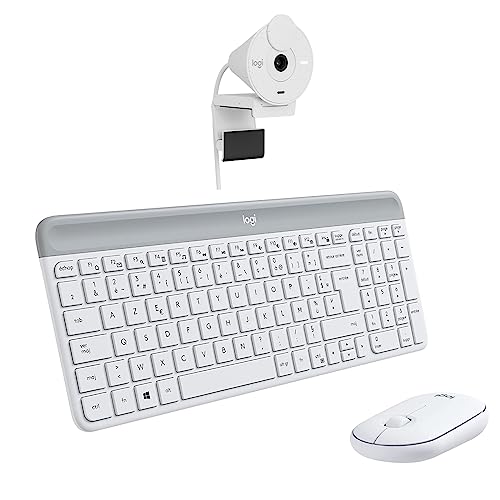 Logitech MK470 Combo Clavier et sans Fil pour Windows 2 4 GHz avec Récepteur USB Unifying + Logitech Brio 300 Webcam Streaming Full HD avec confidentialité Micro à réduction de Bruit