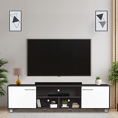 Image of TADesign Robust Engineered Wood TV & Entertainment Unit Matte Finish, 2 Doors with Storage (for TVs up to 70 inches, Dark Walnut & White Color)