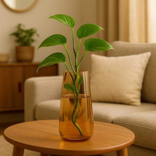 Image of ecofynd Glass Vase for Flowers Plants, Modern Decorative Vase for Home Decor Center Table, Bedroom, Living Room, Office Decoration, Wedding or Gifts, Luster Glass Vase, (GVASE014)