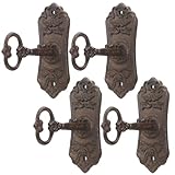 Pelopy 4 Pack Decorative Vintage Cast Iron Wall Hooks Victorian Key Wall Holder for Hanging Coats Key Bags Hats Towels Hanger Rustic Farmhouse Decor (Brown)
