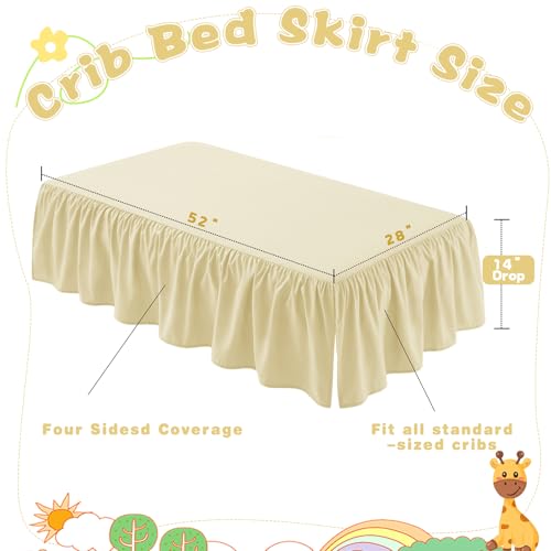 Image of SiinvdaBZX Ivory Crib Skirt Dust Ruffle, Microfiber Crib Bed Skirt | 52 inchx28 inch with 14 inch Drop, Durable Full Coverage Toddler Bedskirt Fit for Baby Boys Girls Nursery Standard Crib