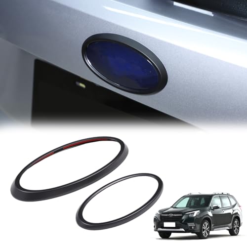 Image of Front Back Emblem Cover Trim Kit Emblem Badge Logo Ring Suitable for Subaru Forester 2022-2024 Rear and Front Emblems Trim Ring Cover Auto Tailgate Logo Cover (Matte Black)