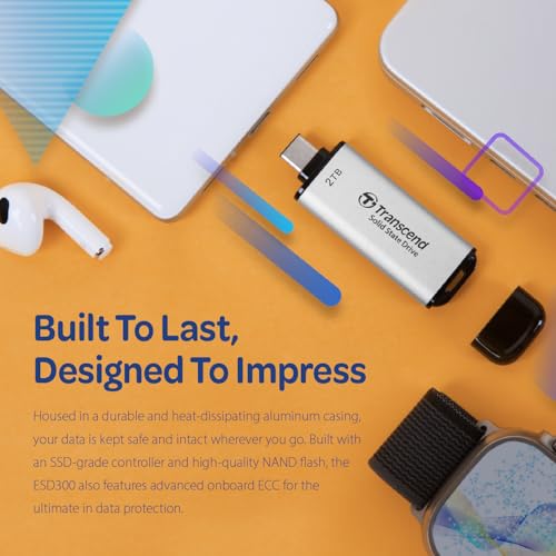 Image of Transcend 2TB ESD300 Portable SSD 1050MB /s Type C, Silver, Thumb Drive