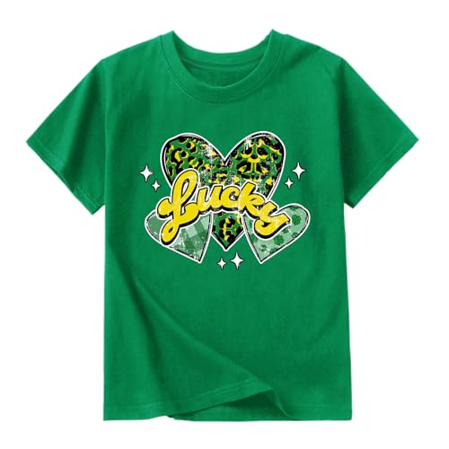 Image of Toddler Girl St Patrick's Day Shirts Cute Lucky Tshirts Cotton Short Sleeve Tees 2-10 Years