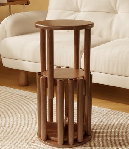 Solid Wood Stackable Stools Set of 4 100% Wooden Stool No Installation Required Walnut Side Table Multifunctional Space Saving 18 Inch Round Stool Modular Interlocking Coffe Table for Living Room