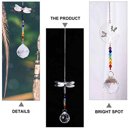 Amosfun 3Pcs Hanging Suncatcher Cristal Coruja Árvore Da Vida Pingente de Libélula Íris Chakra Conta