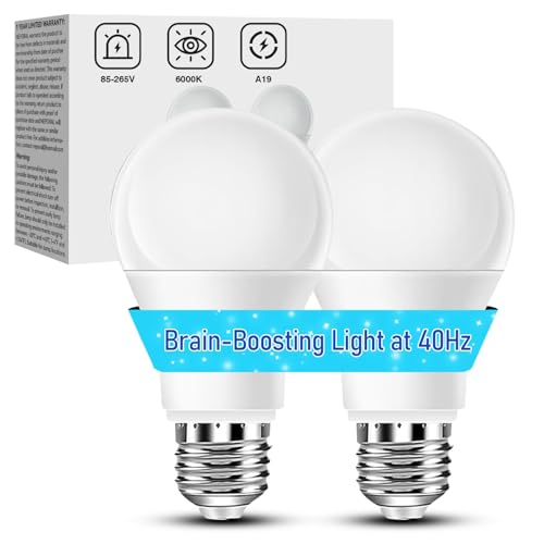 Free2Glow 40Hz Therapy Light Bulb Improve Focus Memory & Mood for Seniors Easy to Use | 85265V Wide Voltage | E26 Base| 6000K Daylight | No Headache | Easy Daily Use