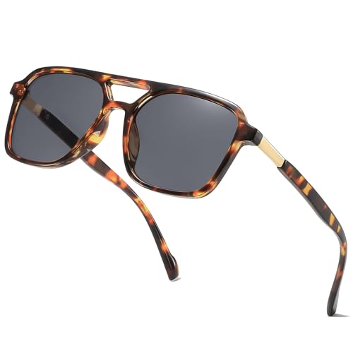 Image of Retro Aviator Rectangle Sunglasses for Women Men Unisex UV400 Protection Lightweight Frame Trendy Sun Glasses