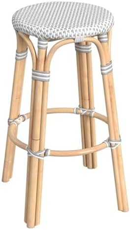 Butler Specialty Company Tobias Round Rattan 30" Bar Stool - White and Gray Dot