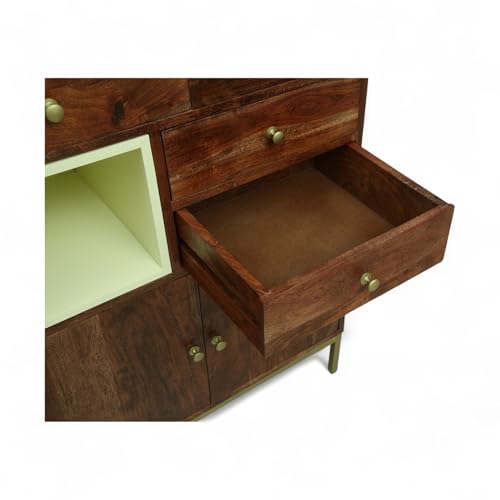 Image of Kalki Solid Wood Chest of Drawers | Solid Wood 3-Drawer Chest | Storage Cabinet | Elegant Storage Drawer Unit - 3-Drawer | Finish - Tubaq & Off White