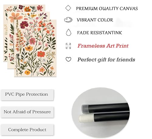 ELESFEK 3Pcs Colorful Wildflower Wall Art Boho Floral Canvas Posters Botanical Prints Flowers Painting Wildflower Nursery Pictures Wall Decor for Living Room Bedroom Unframed by ELESFEK - Used condition - Image 6