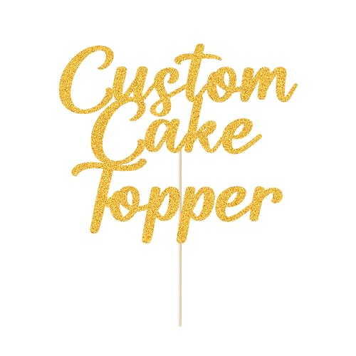 Personalized Cake Toppers Custom Happy Birthday Cake Topper Wedding Cake Toppers Gifts for Women Men 11 Colors Cake Decorations Glitter Cake Topper for Graduation Baby Shower Christmas (Gold)
