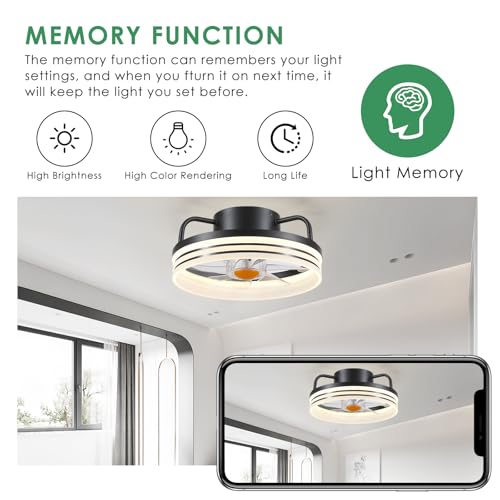 Image of Mpayel Ceiling Fans with Lights and Remote - Flush Mount Low Profile Ceiling Fans - 13 inch Bladeless Enclosed Ceiling Fans with Led Light and Stepless Dimming, Small Modern Ceiling Fan for Bedroom