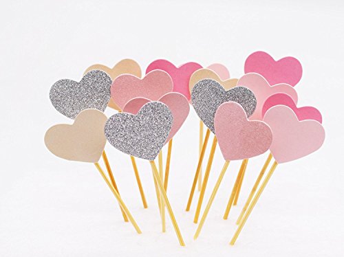 Palitos con forma de corazón para decoración de tartas, 5 colores, 30 unidades