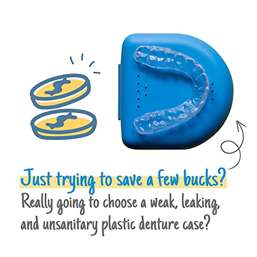 Losand Flexcase – Denture Baths That Never Leak – Leakproof Airtight Lids Denture Cup – Non Toxic Food Grade Platinum Silicone Retainers Case – Assorted Colors – (Blue) #TOP1