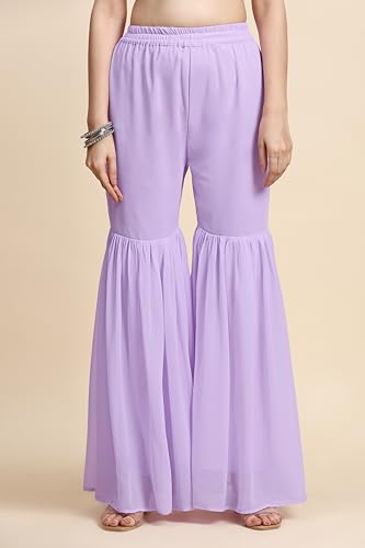 Image of TRENDMALLS Women's Georgette Embroidery Sequence Work Kurta Sharara Set with Dupatta Salwar Suit Set For Women
