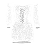 Tosmifairy Women's Mini Fishnet Lingerie Dress Sexy Off The Shoulder Sleepwear Chemise Stretchy Bodysuit,One Size (White)