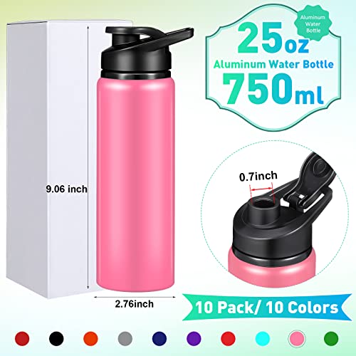 10 Pieces Reusable Aluminum Water Bottles Bulk With Snap Lids Multicolor Outdoor Sports Water Bottles Multipack Travel Bottles For Gym, Hiking, Cycling, Camping, Fishing (25Oz) #TOP1