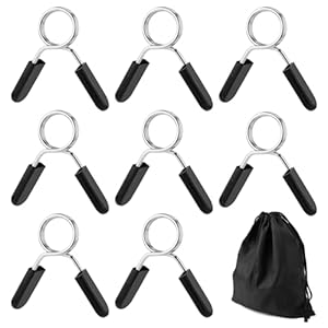 PEUTIER 8pcs 1 Inch Barbell Clamps, Stainless Steel Weight Bar & Fitness Bar Clips with Storage Bag Spring Collar Clips for Weight Lifting Dumbbell Gym Equipment Strength Training Accessory