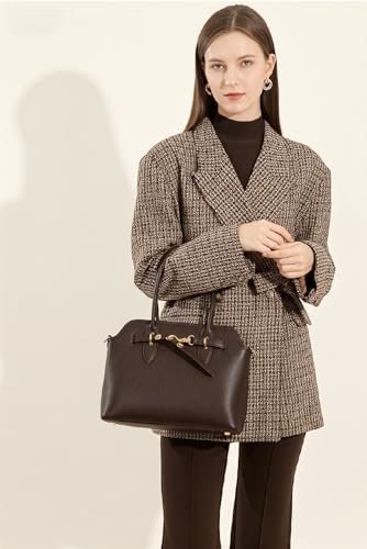 Image of Womens Leather Satchel Handbag, Top Handle Crossbody Purse | Genuine Leather, Structured Satchel, Small or Large, Top Handle, Crossbody Strap, Daily Carry, Work Travel