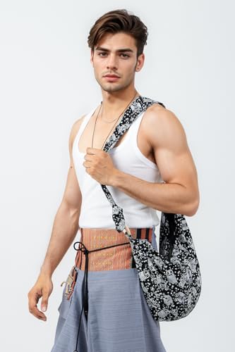 Image of Hobo Crossbody Bag for Women - Handmade Cotton Boho Purse with Wooden Ring | Lightweight Slouchy Shoulder Sling Tote Bag