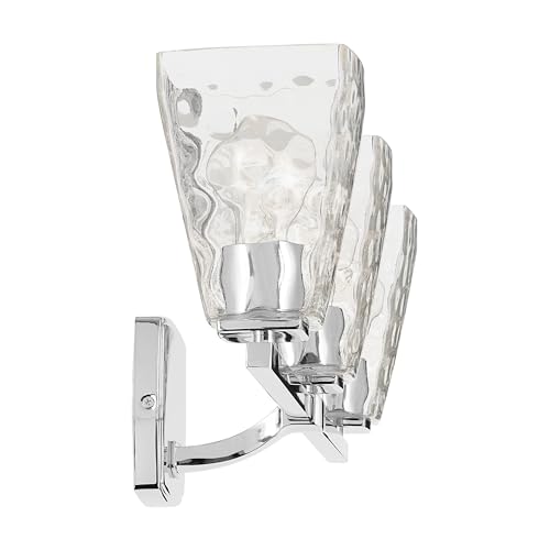 Image of Kichler Marant 21.25 inch 3-Light Bathroom Vanity Light Fixture with Clear Water Glass in Chrome for Mirror, Modern Wall Mount Lighting (21.25 inch W x 9.5 inch H), 55216CHWTR