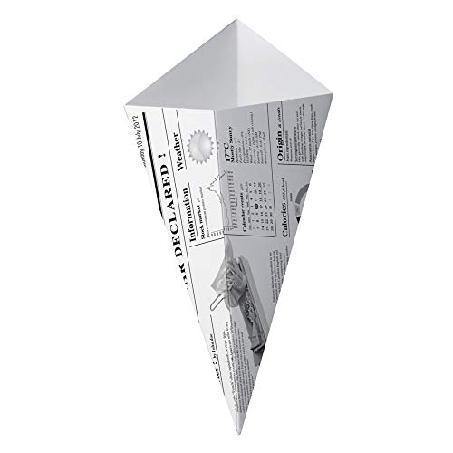 Image of PACKNWOOD 210CNEWS450 - Newspaper Printed Greaseproof Paper Cone - Fry Newspaper Cones - Newspaper Food Cones - Durable and Leak-Proof - (14.5 oz, 7.7 inch x 6.3 inch) - (Case of 500)