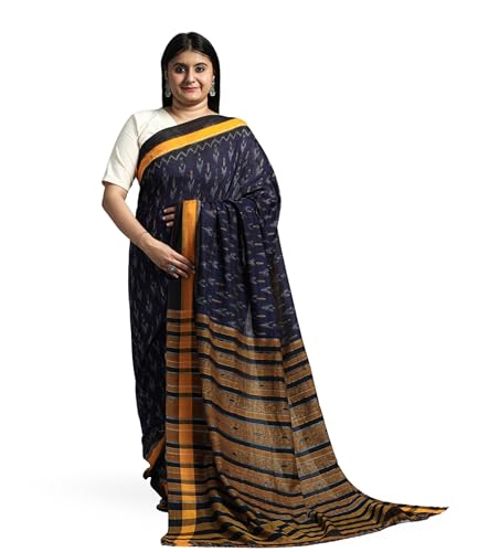 Image of Ikat Women's Pure Cotton Saree Traditional Craftsmanship Double Ikat Weaving Floral Handmade Ethnic Saree without Blouse Piece