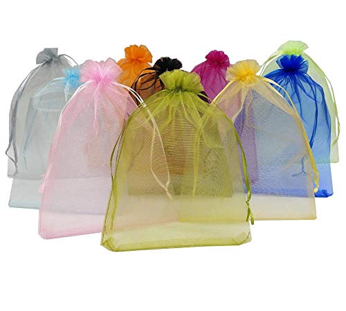 Image of Anl Etials Set of 25 (Large) (13 * 18 CM) Imorted Clear Organza Party Favour, Jewellery Pouch Potli Bag|Drawstring Brocade Pouches For Wedding Organza Bag Pouches|