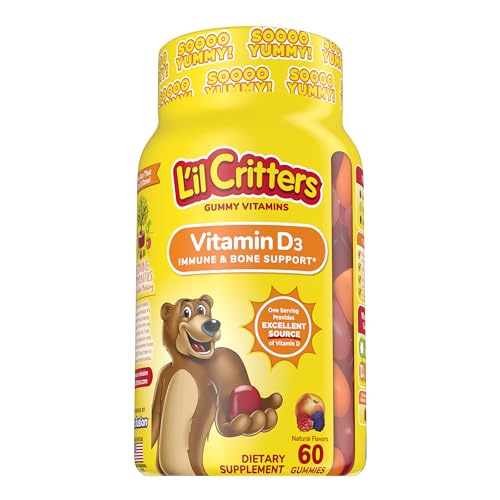 L’il Critters Vitamin D3 Daily Gummy Supplement for Kids, for Immune & Bone Support, Peach and Berry Flavors, 60 Gummies