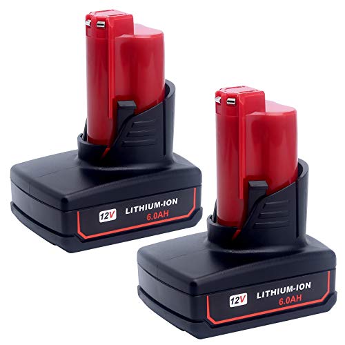 Biswaye 2-Pack 12V Lithium Battery 6.0Ah Replacement for Milwaukee M12 12V Tools Fuel Battery 48-11-2460 48-11-2420 48-11-2401 48-11-2440 48-11-2430 48-11-2412 48-11-2402