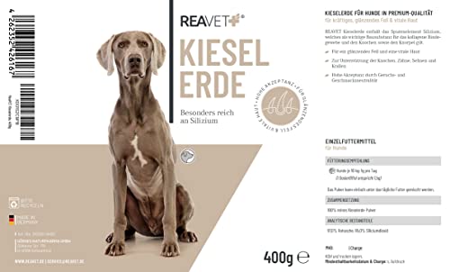 ReaVET Kieselerde Pulver Hund 400g – Hochdosiert zur Unterstützung für Haut und Fell I Barf Zusatz, Silizium, Heilerde für Hunde, Unterstützung der Hautfunktion