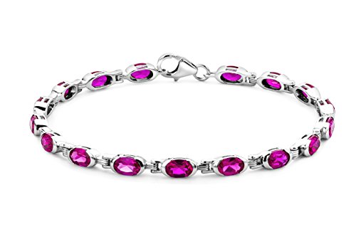 Preisvergleich Produktbild Byjoy Damen-Armband 925 Sterling-Silber Ovalschliff Rot Synthetischer Rubin