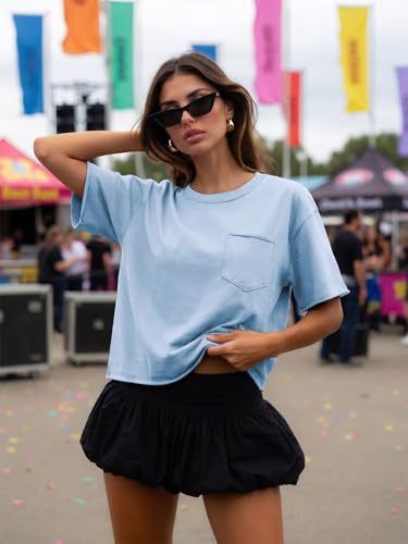 Image of ATHMILE Womens Crop Tops Workout Shirts Gym Oversized Spring Summer Basic Tees Short Sleeve Casual Loose Drop Shoulder 2026