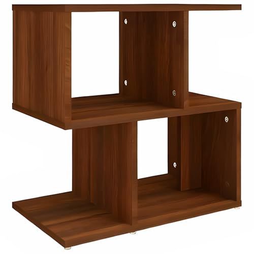Image of MATTERHORN Engineered Wood Bedside Table with Shelves - Modern End Table for Bedroom & Living Room, DIY Assembly, Teak Brown Finish (50 x 30 x 51.5 cm, Model MOBT-93101)